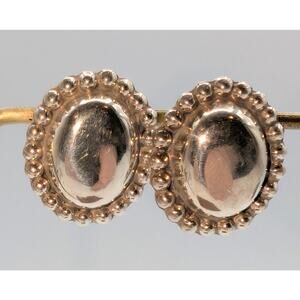 Vintage Taxco 925 Sterling Silver Oval Beaded Domed Stud Earrings 13.2g